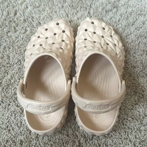 Adult Crocs, Women’s size 7, Men's size 5, Tan, small scuff on one shoe